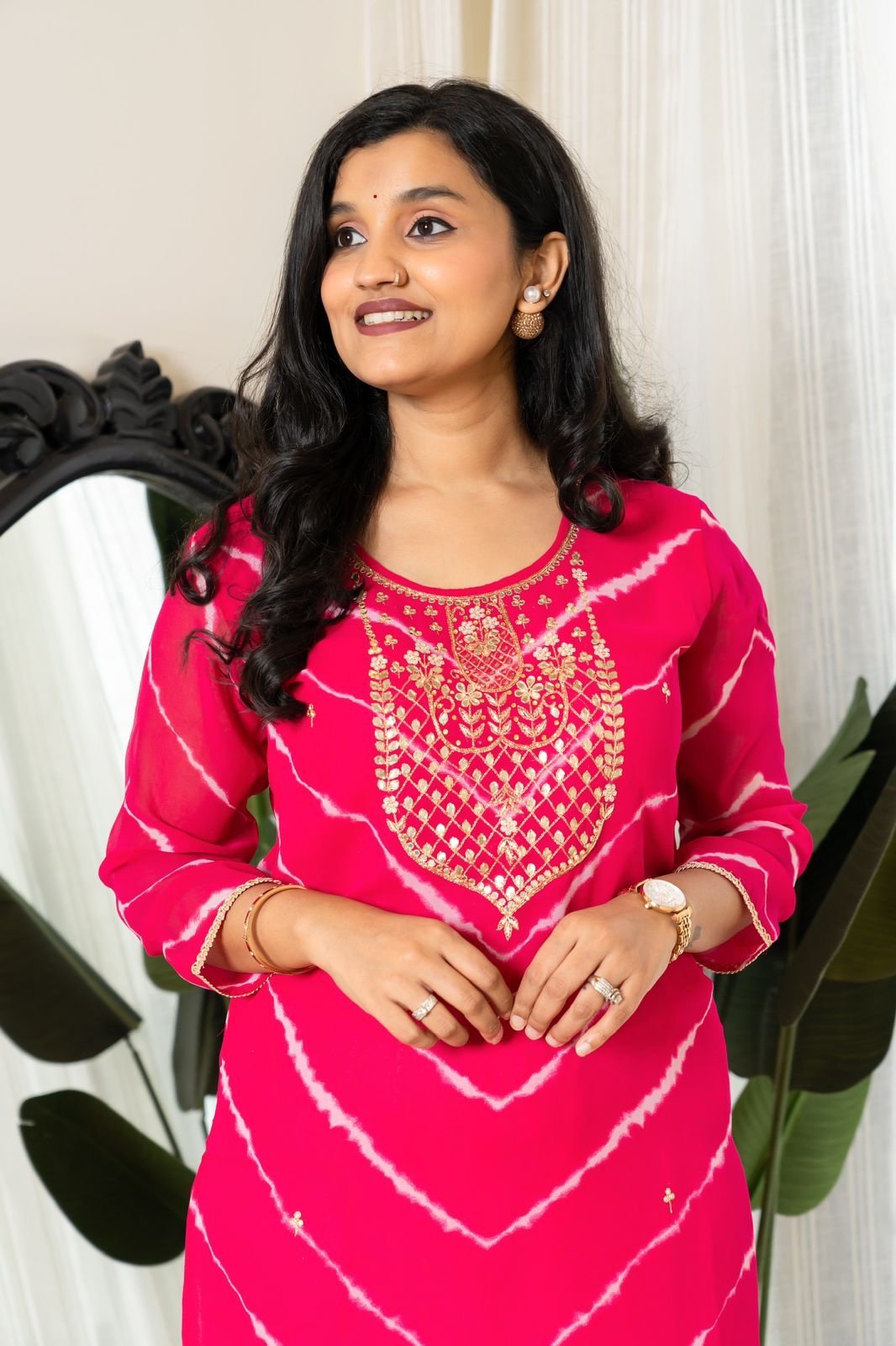 Handwork Leheriya Kurti- Round Neck - Image 4