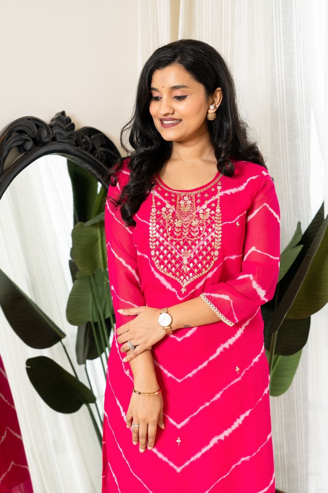 Handwork Leheriya Kurti- Round Neck - Image 2
