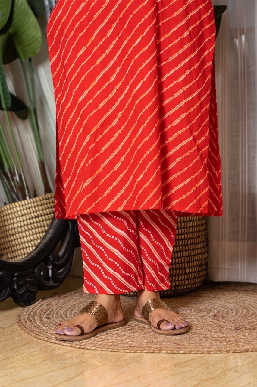 Budget Leheriya Cotton Suit- Red - Image 6