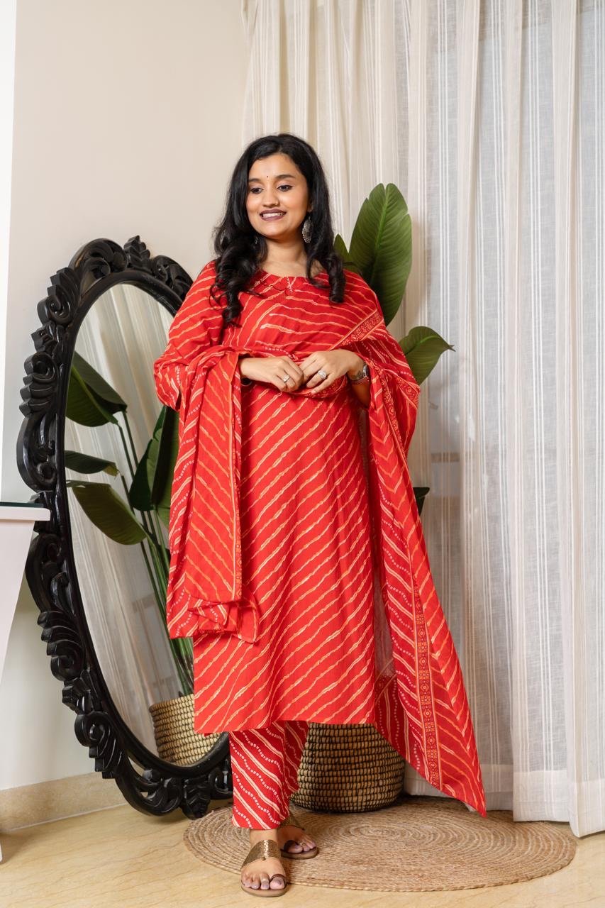 Budget Leheriya Cotton Suit- Red - Image 2