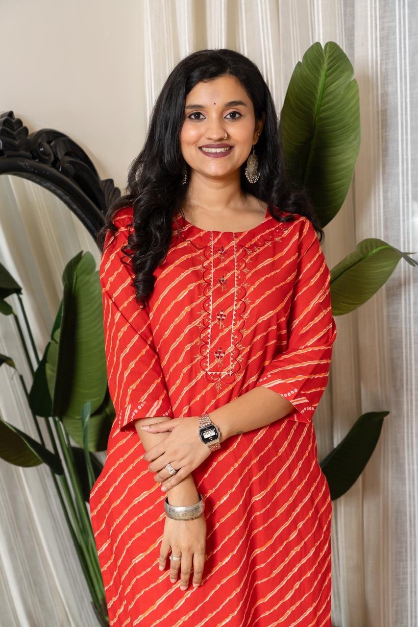 Budget Leheriya Cotton Suit- Red - Image 3