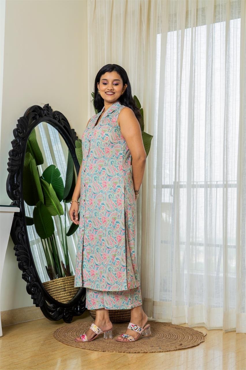 Sleeveless Coord Set- Pastel Paisley - Image 2