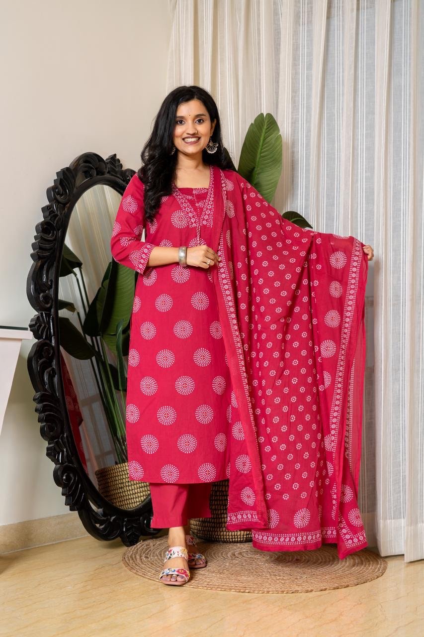 Meera Budget Cotton Suit- Darker Pink