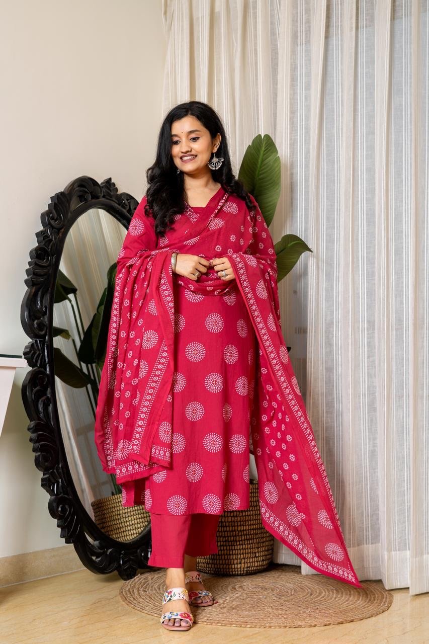 Meera Budget Cotton Suit- Darker Pink - Image 4
