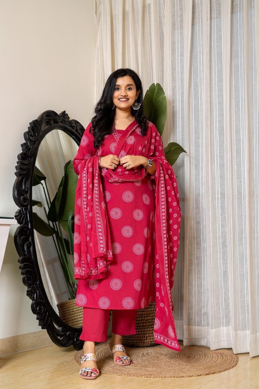 Meera Budget Cotton Suit- Darker Pink - Image 2