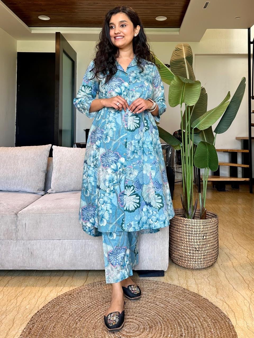 Ayna Coord Set- Blue Florals - Image 4