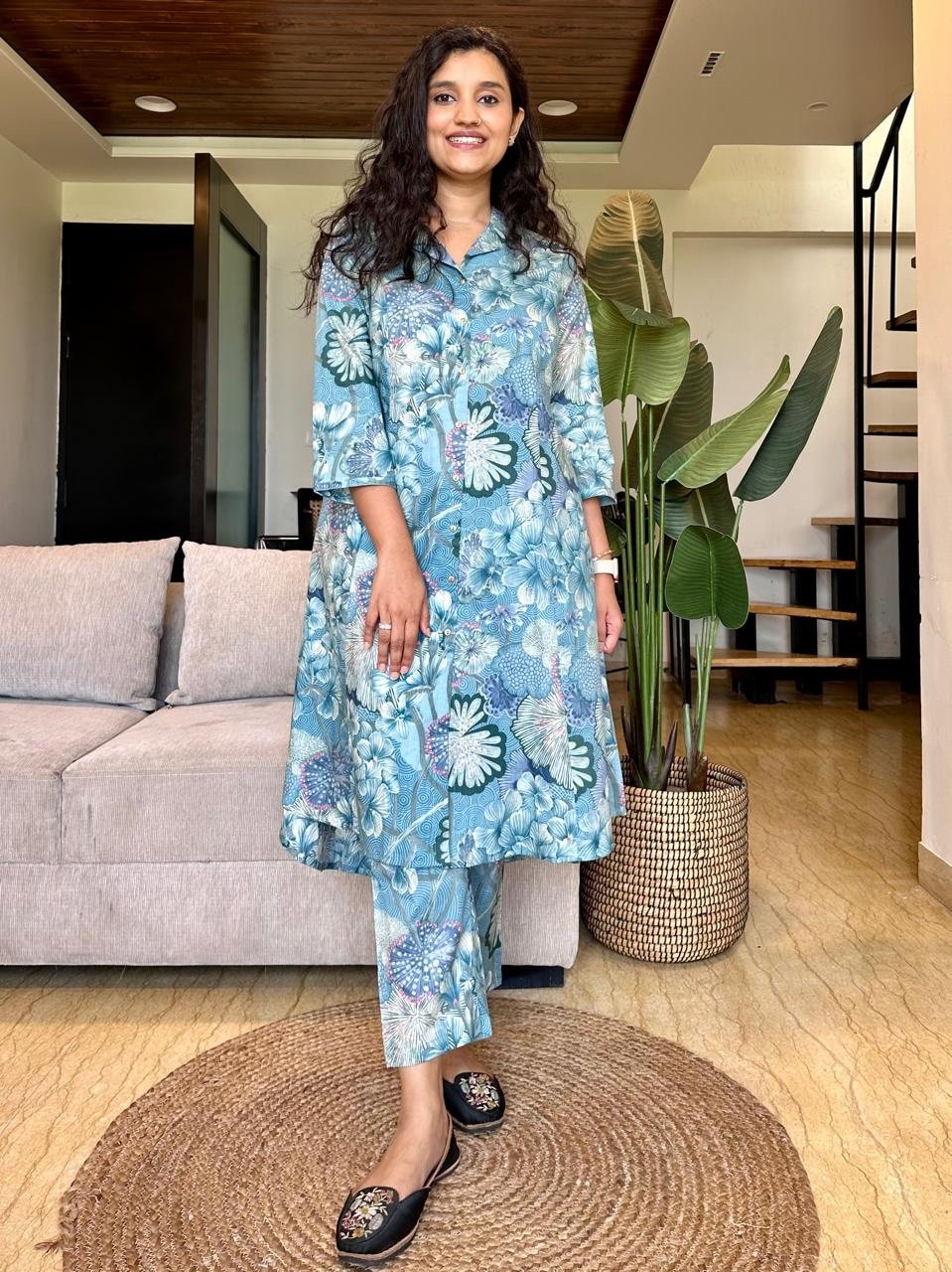 Ayna Coord Set- Blue Florals - Image 2