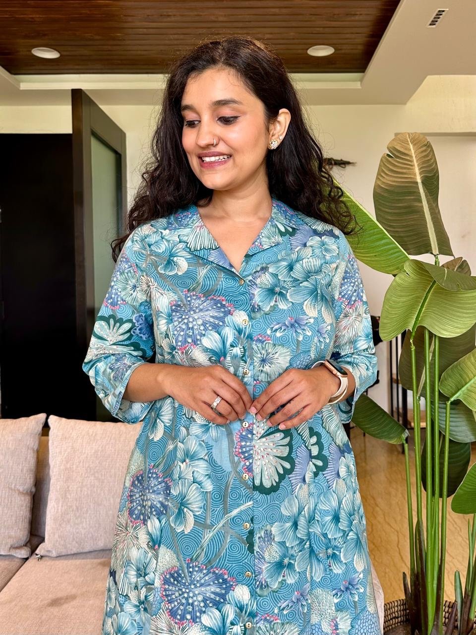 Ayna Coord Set- Blue Florals - Image 3