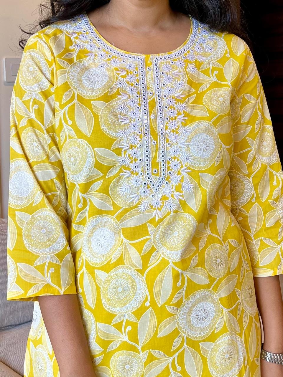 Mahima Threadwork Cotton Kurtas - Yellow - Image 5