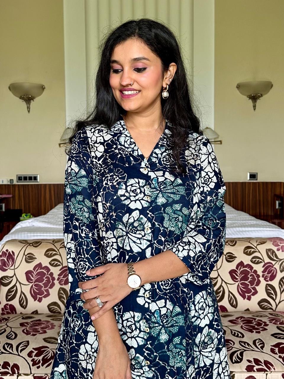 High Low Cotton Coord Set- Dark Blue Florals - Image 4