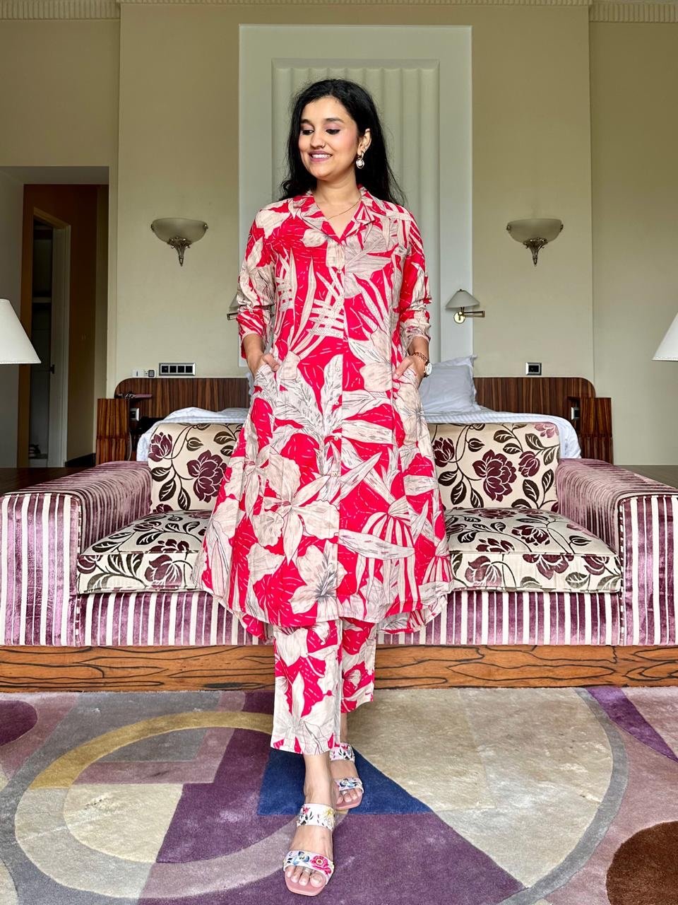 High Low Cotton Coord Set- Bright Leaves - Image 3
