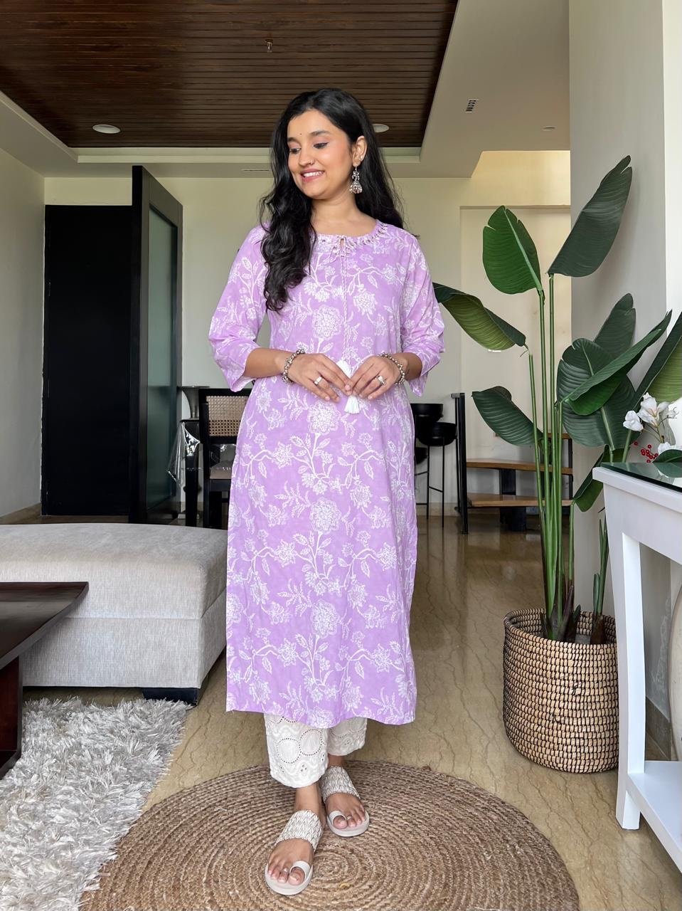 Khushi Everyday Cotton Kurta- Purple - Image 3