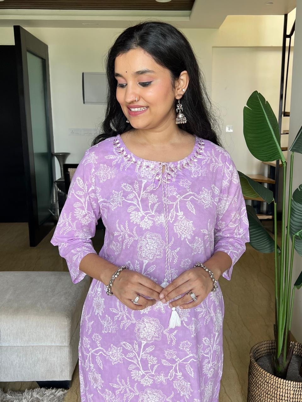 Khushi Everyday Cotton Kurta- Purple - Image 2