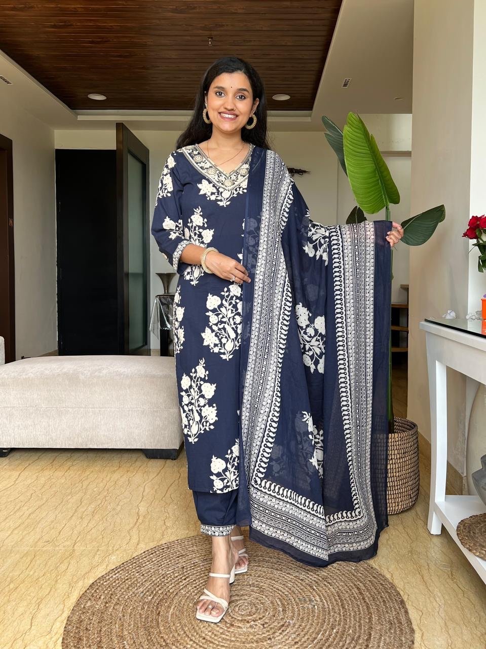 Vani Boota Afghan Sets- Navy Blue