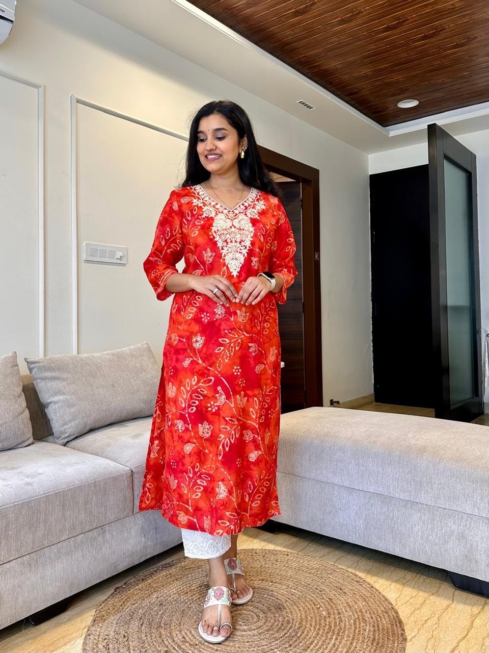 Gulaal Embroidered Kurta- Orange - Image 3