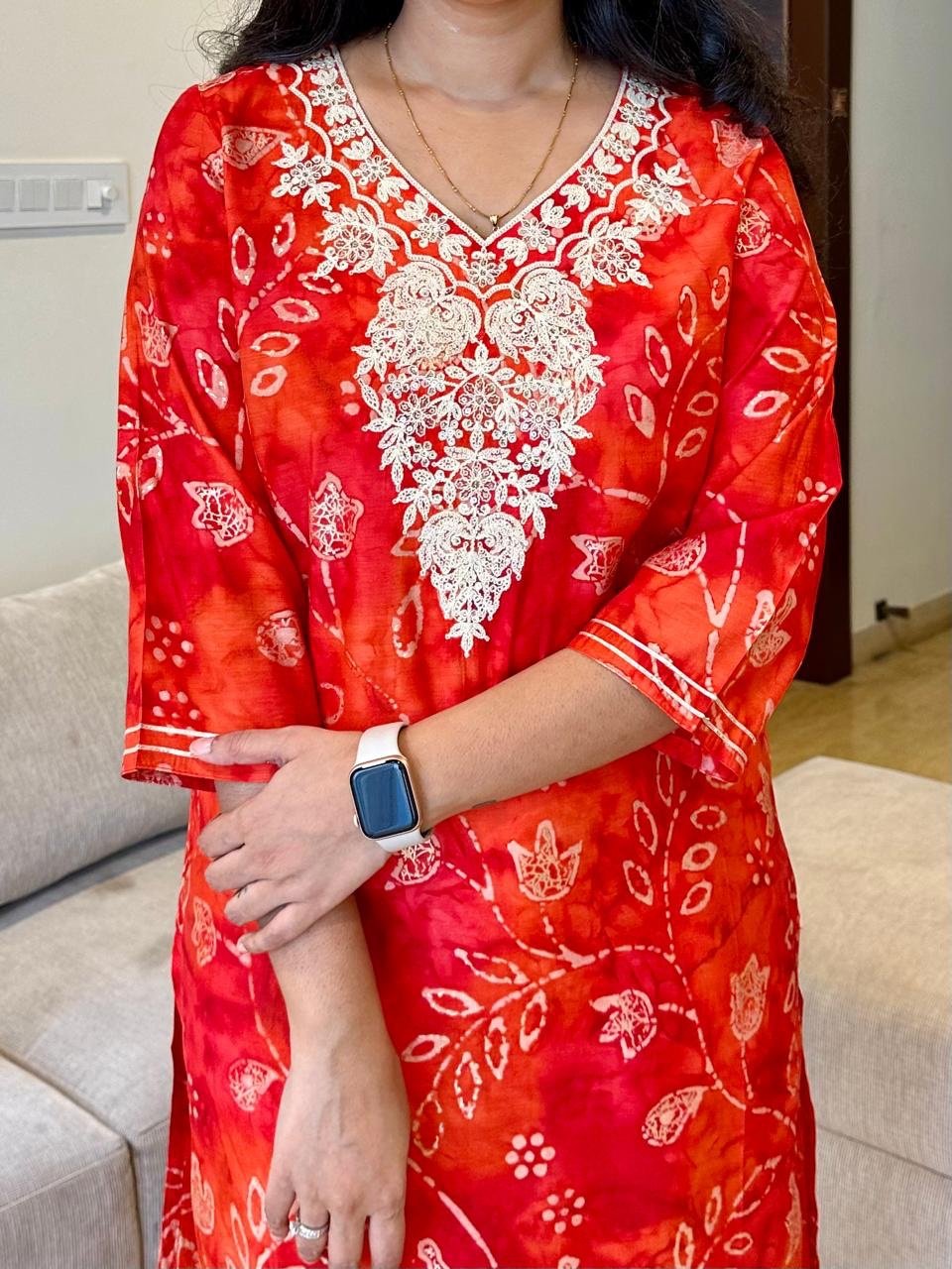 Gulaal Embroidered Kurta- Orange - Image 4