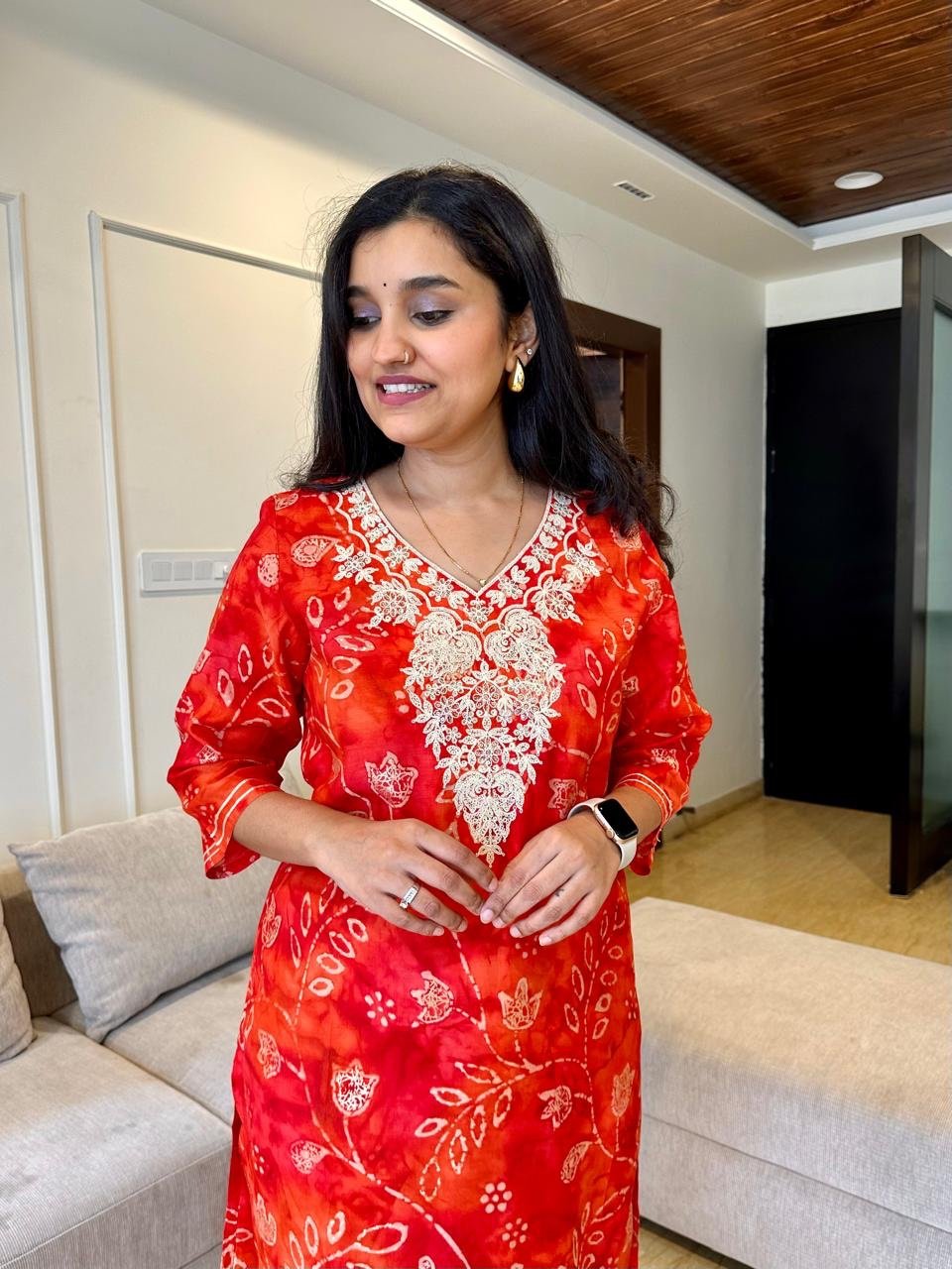 Gulaal Embroidered Kurta- Orange - Image 2