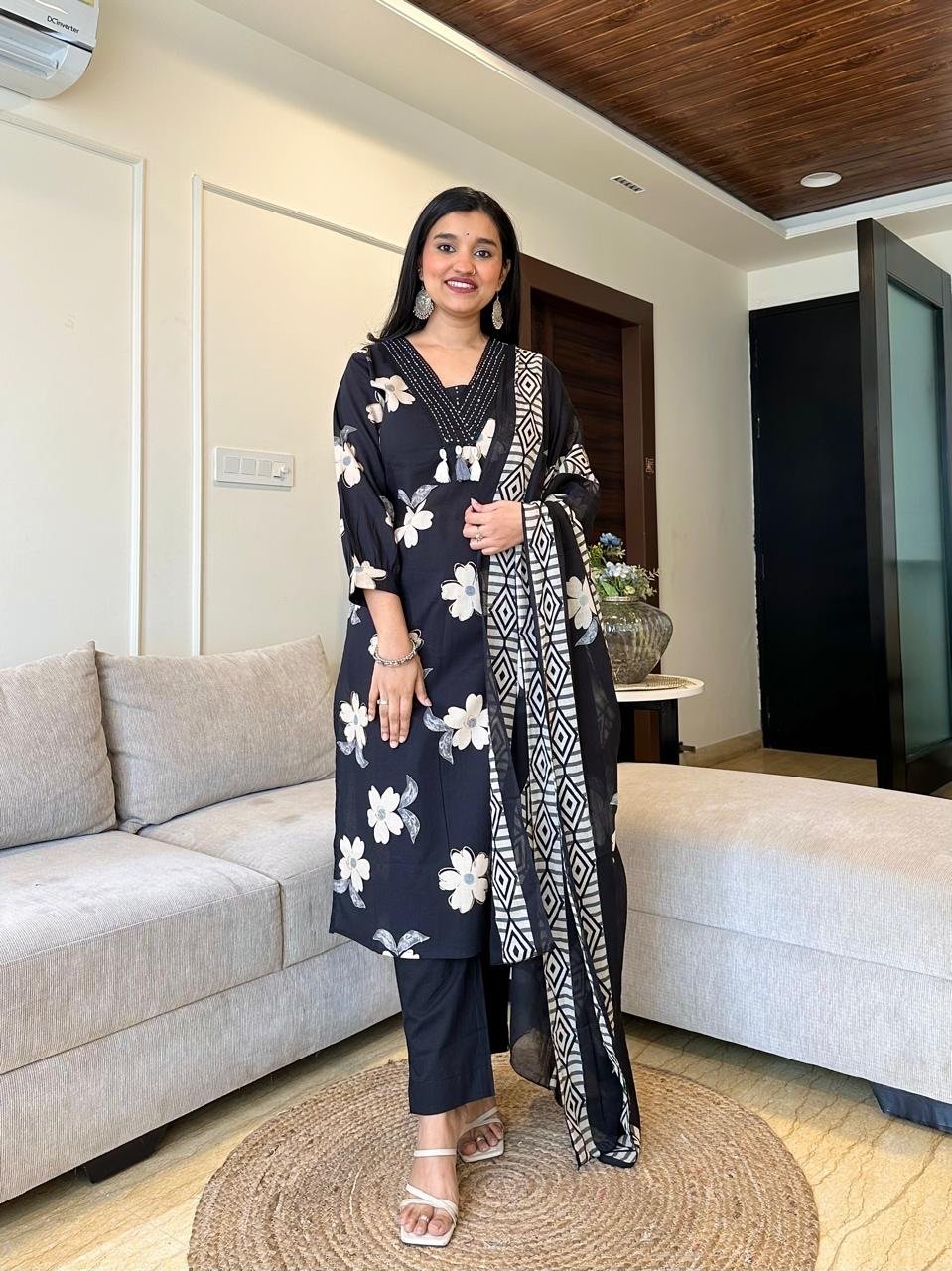 Shikha Black Floral Printed Set