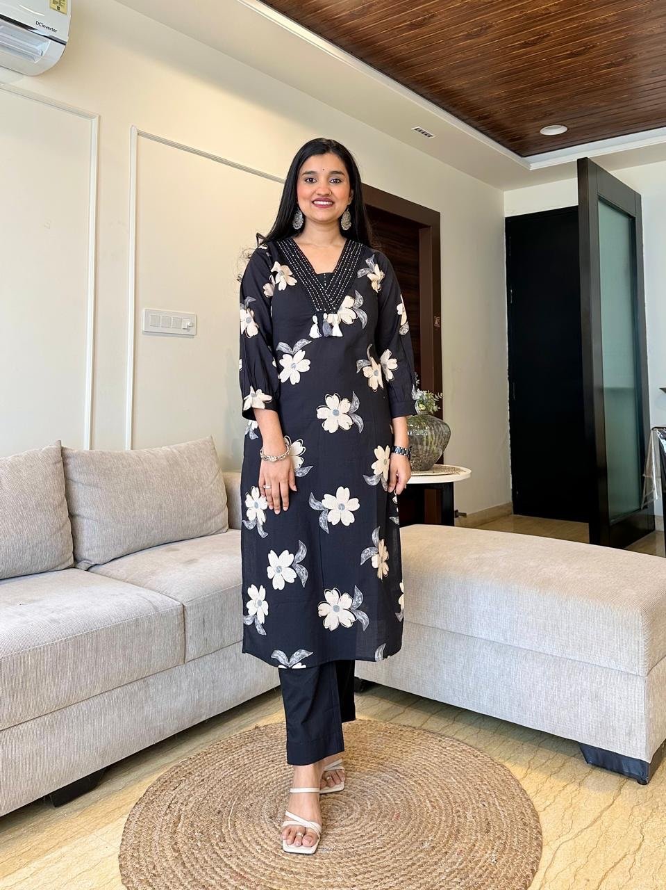 Shikha Black Floral Printed Set - Image 4