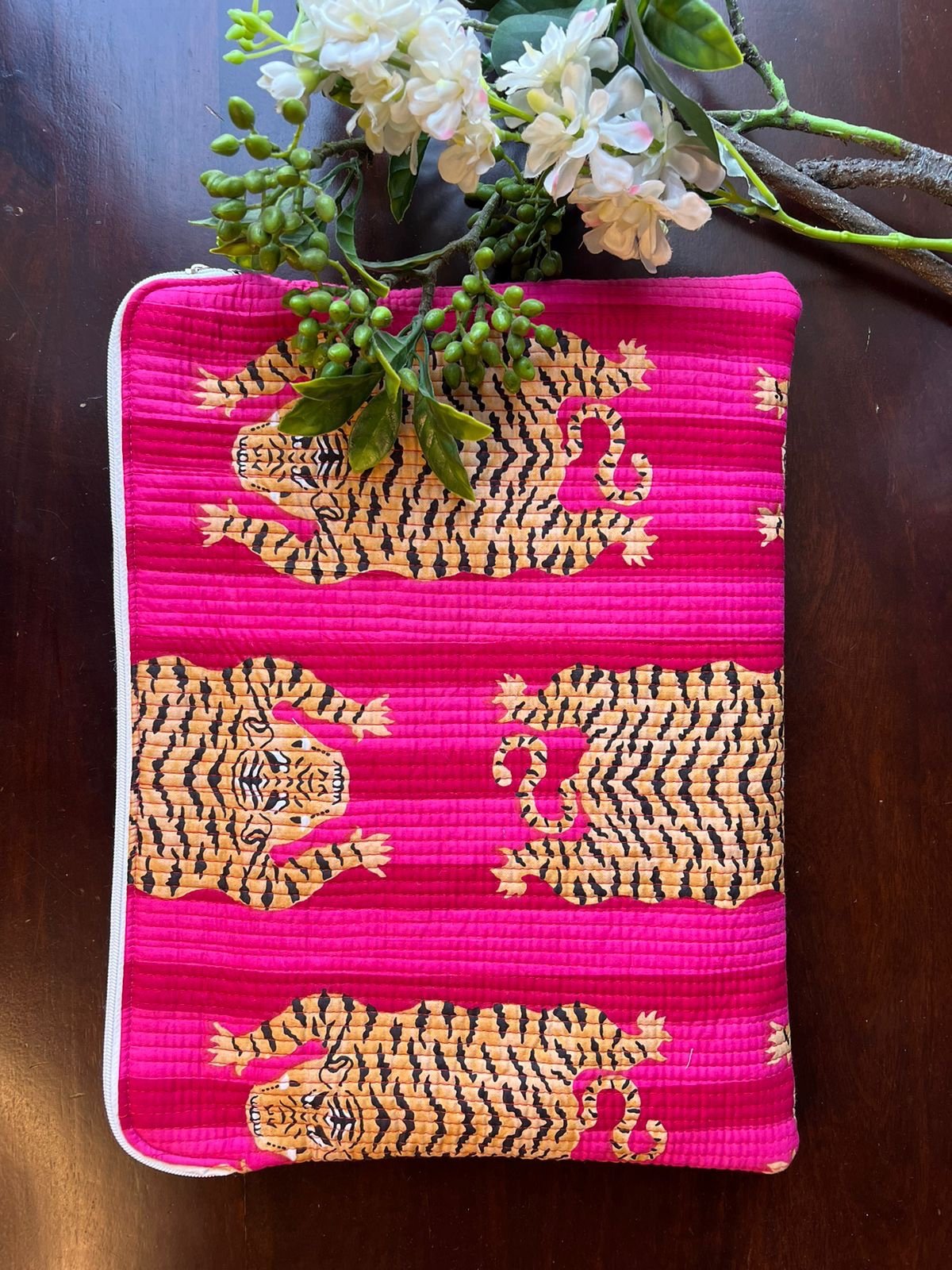 Quilted Laptop Sleeve- Pink Tiger