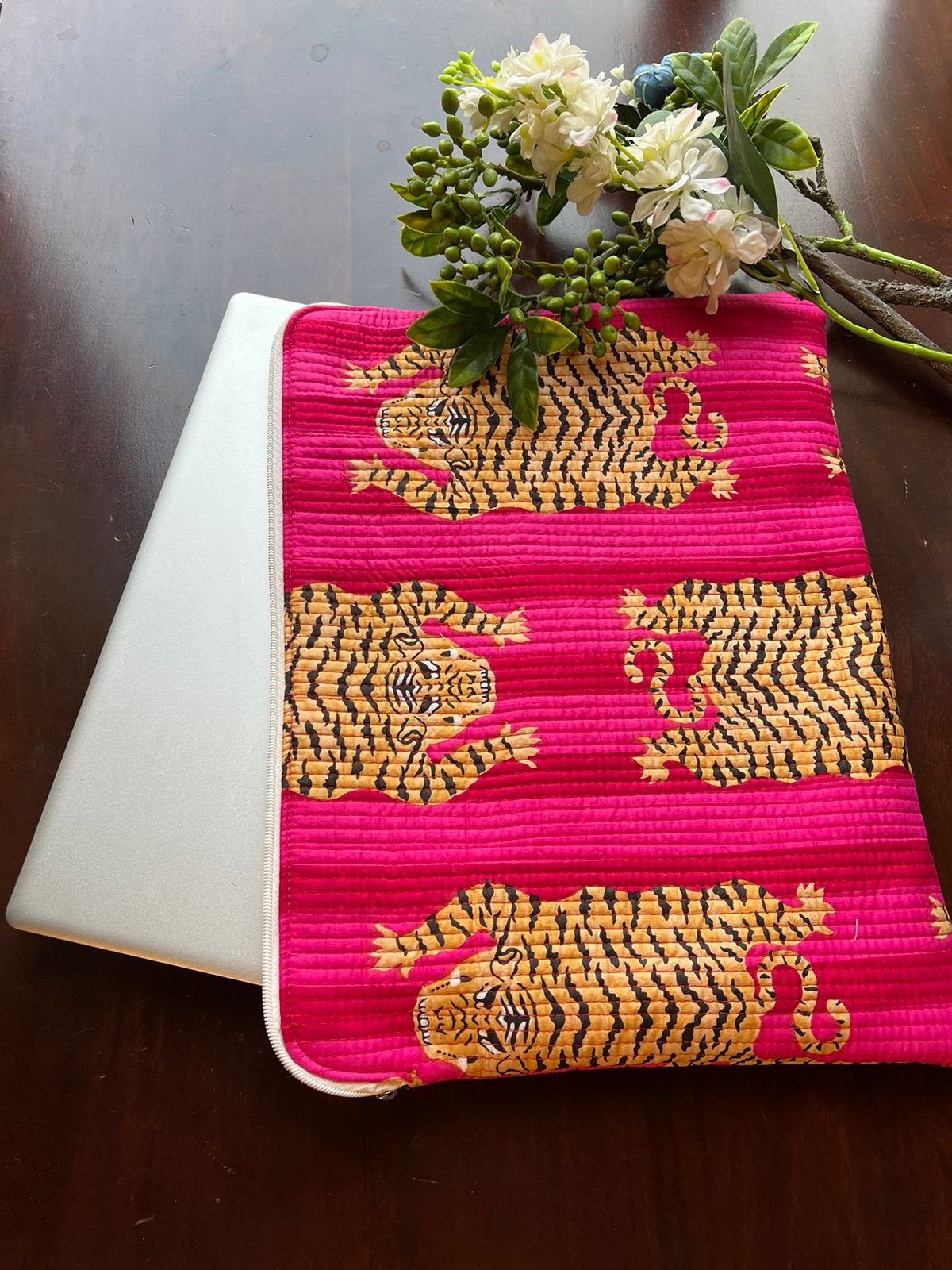 Quilted Laptop Sleeve- Pink Tiger - Image 3