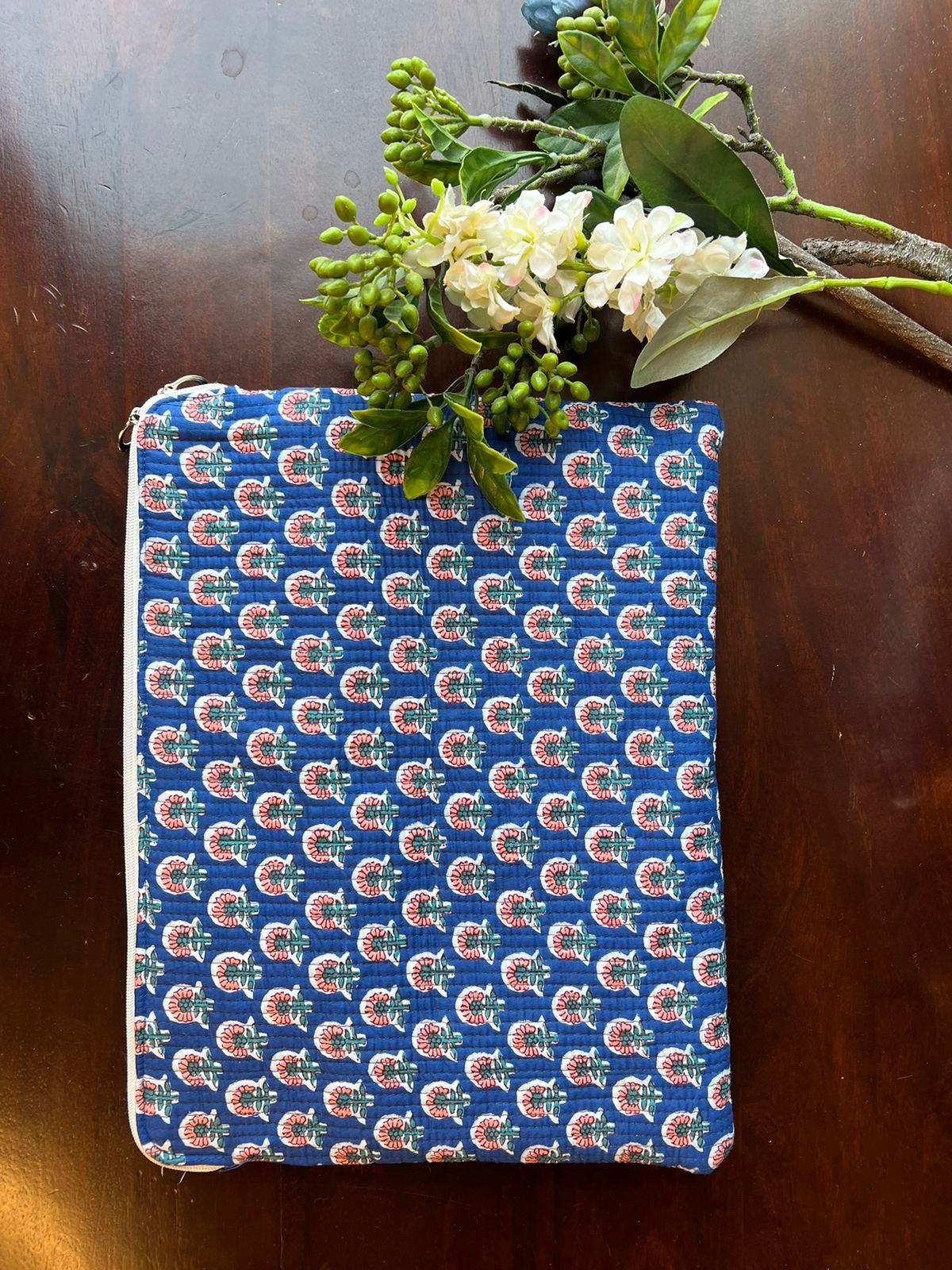 Quilted Laptop Sleeve- Blue Booti