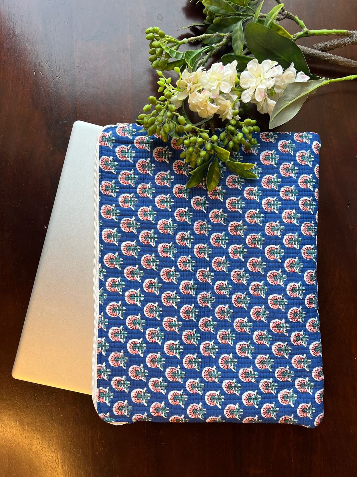 Quilted Laptop Sleeve- Blue Booti - Image 2