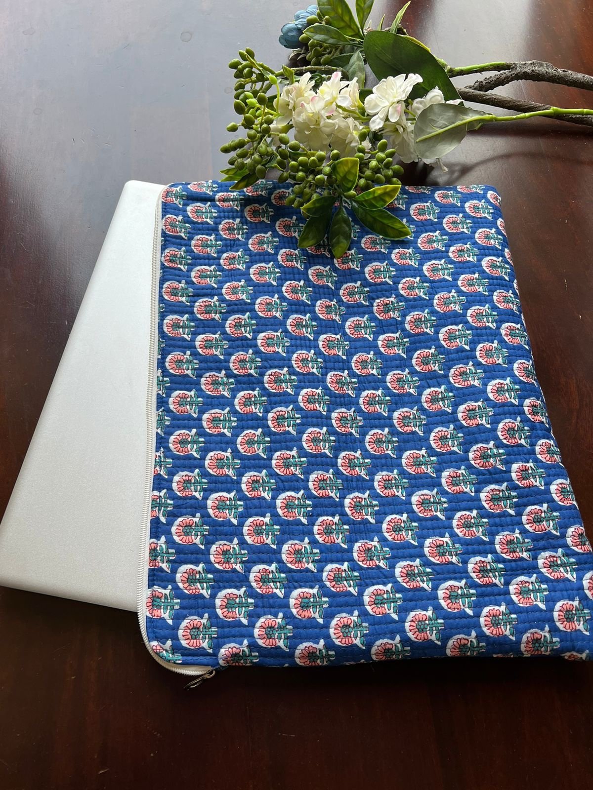 Quilted Laptop Sleeve- Blue Booti - Image 3