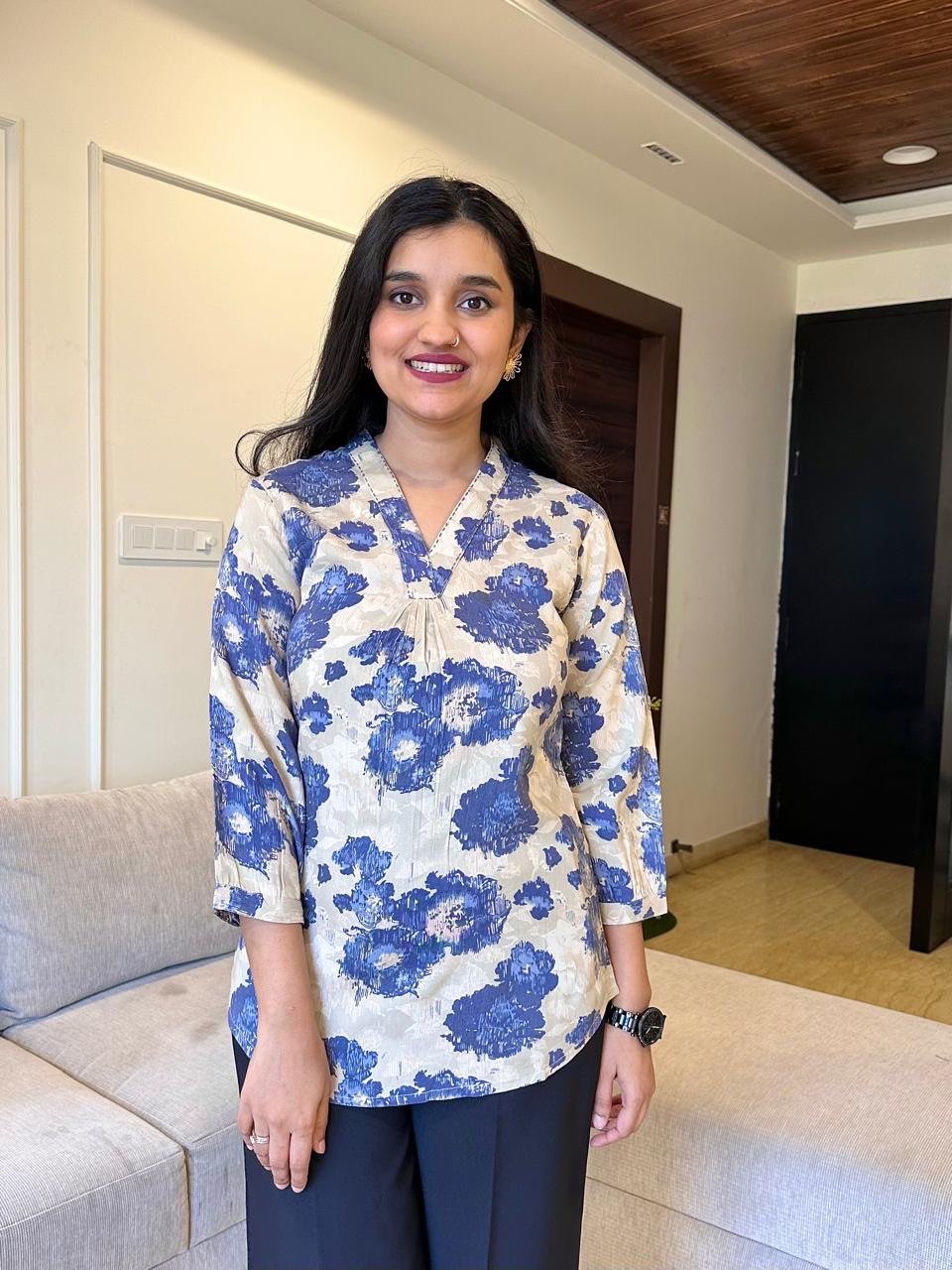 Shini Short Top- Cream Florals