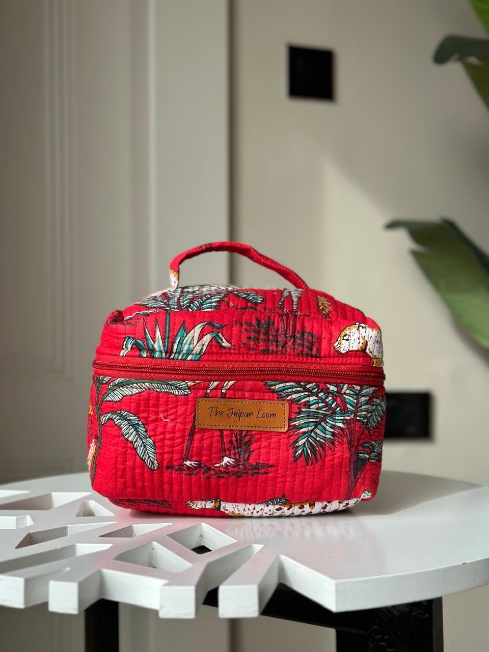 Quilted Vanity Bag- Red Jungle