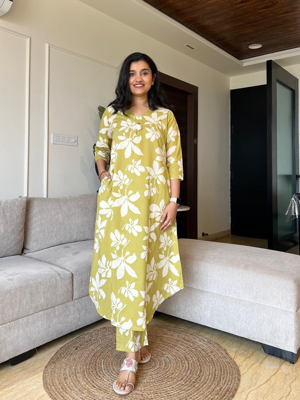 Kiran Relaxed Cotton Coord Set- Light Green