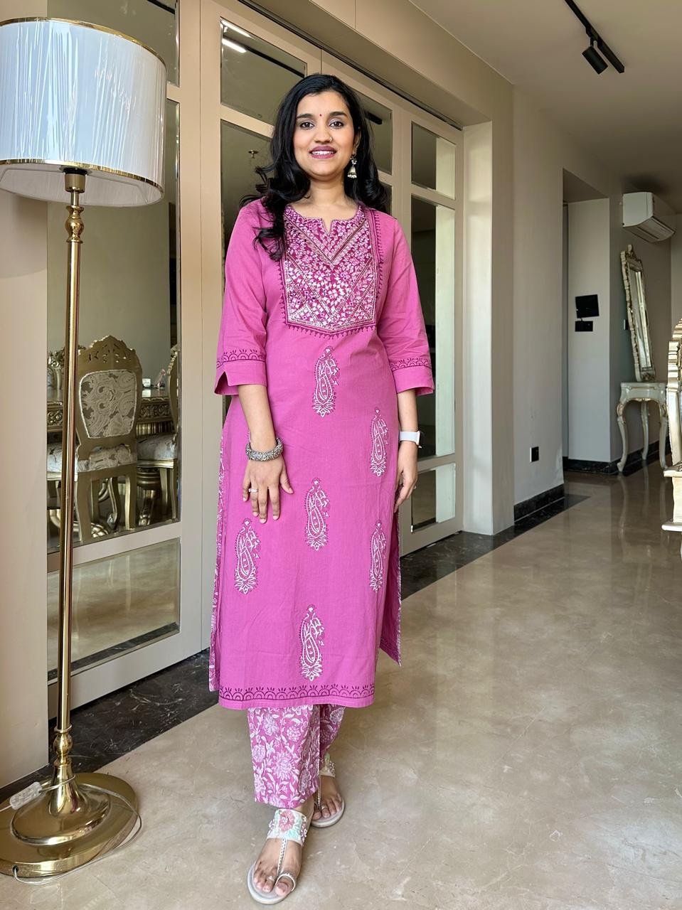 Sitara Handwork Boota Cotton Suit- Pink - Image 2