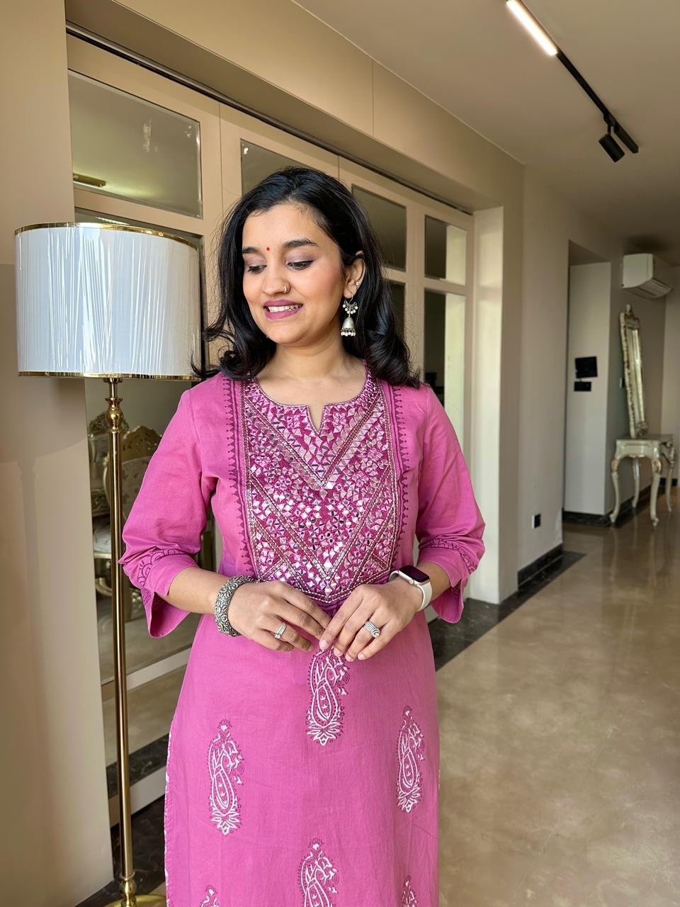 Sitara Handwork Boota Cotton Suit- Pink - Image 6