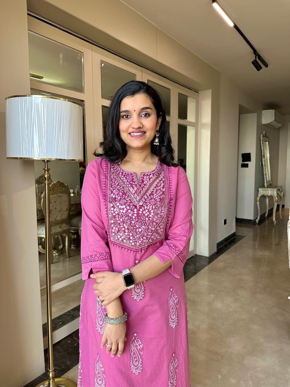 Sitara Handwork Boota Cotton Suit- Pink - Image 3