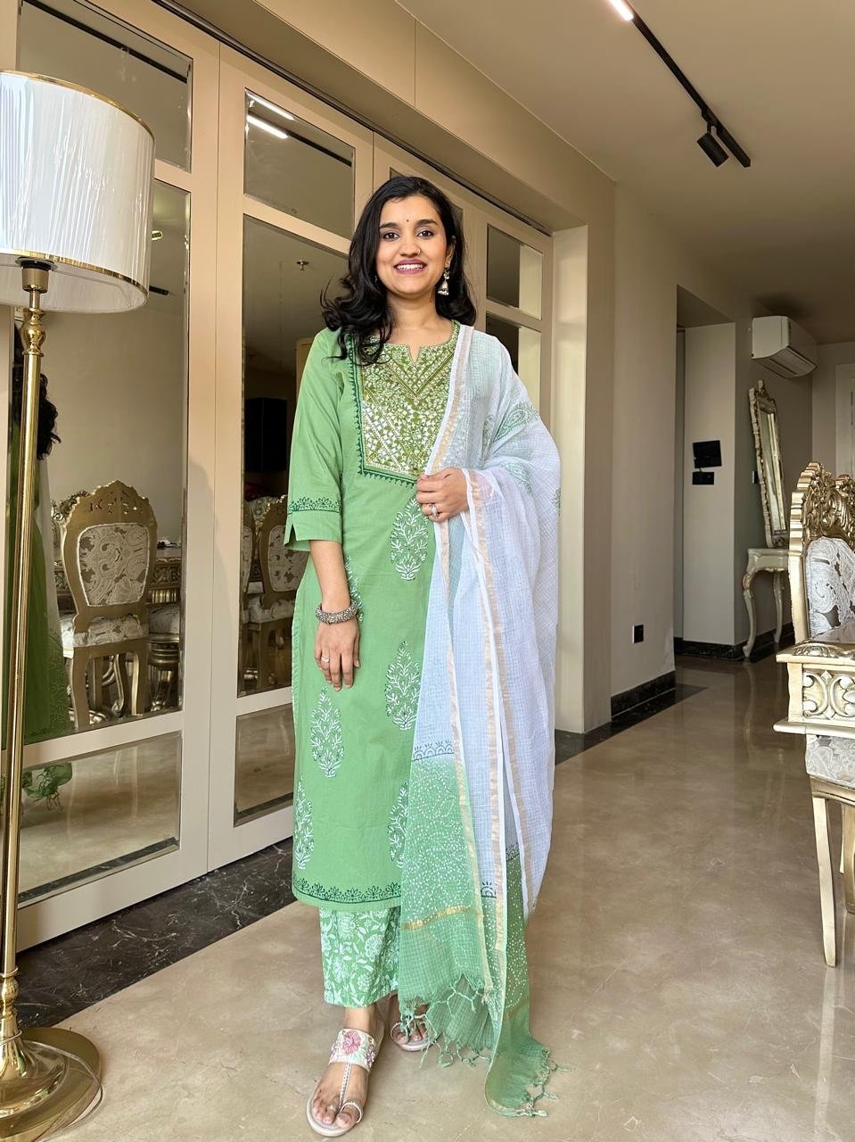 Sitara Handwork Boota Cotton Suit- Green