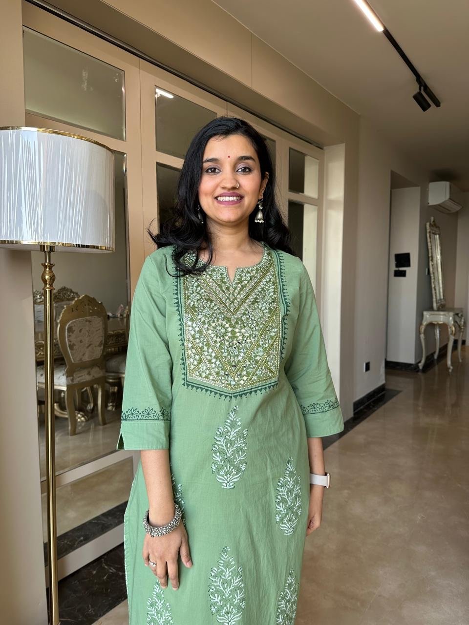 Sitara Handwork Boota Cotton Suit- Green - Image 2