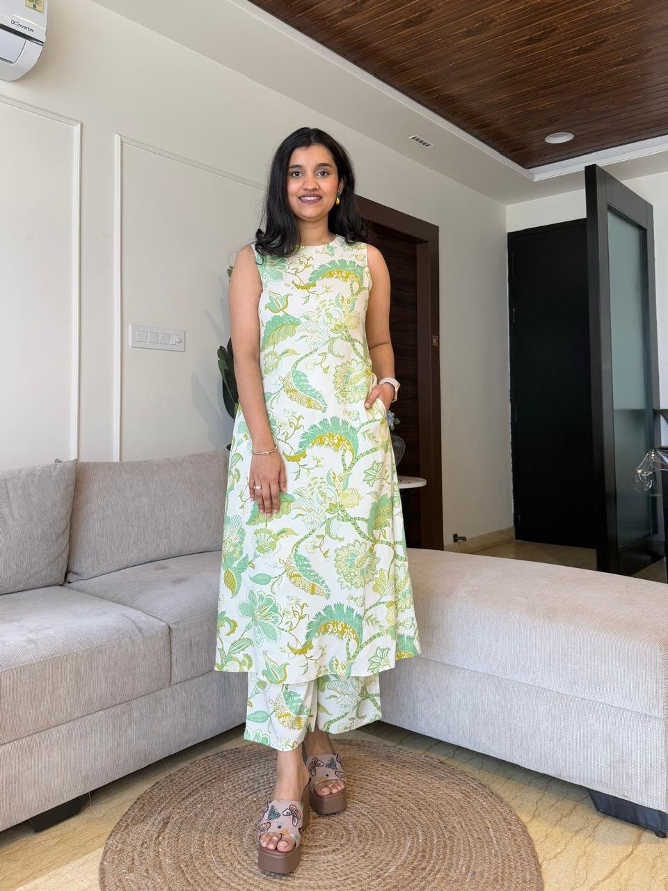 Jasmine Closed Neck Coord Set- Greenery