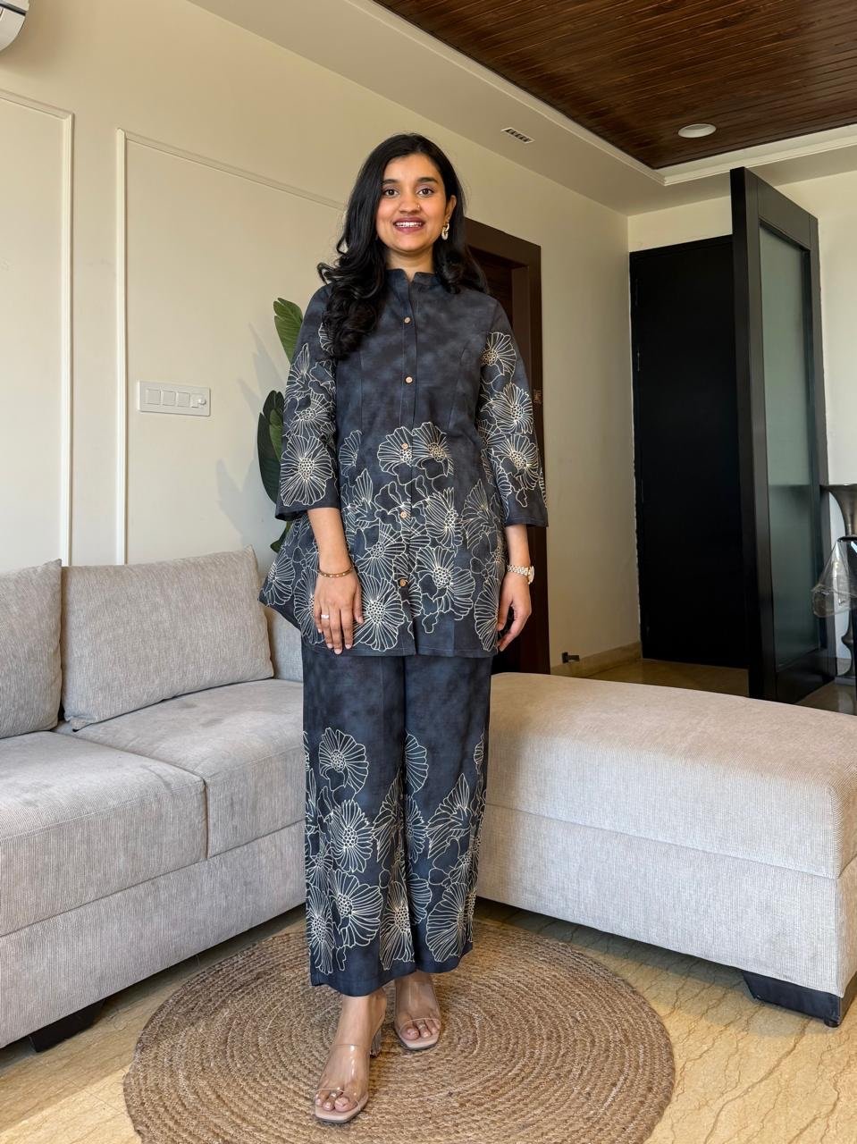 Lamha Digital Print Coord Set- Navy Mix