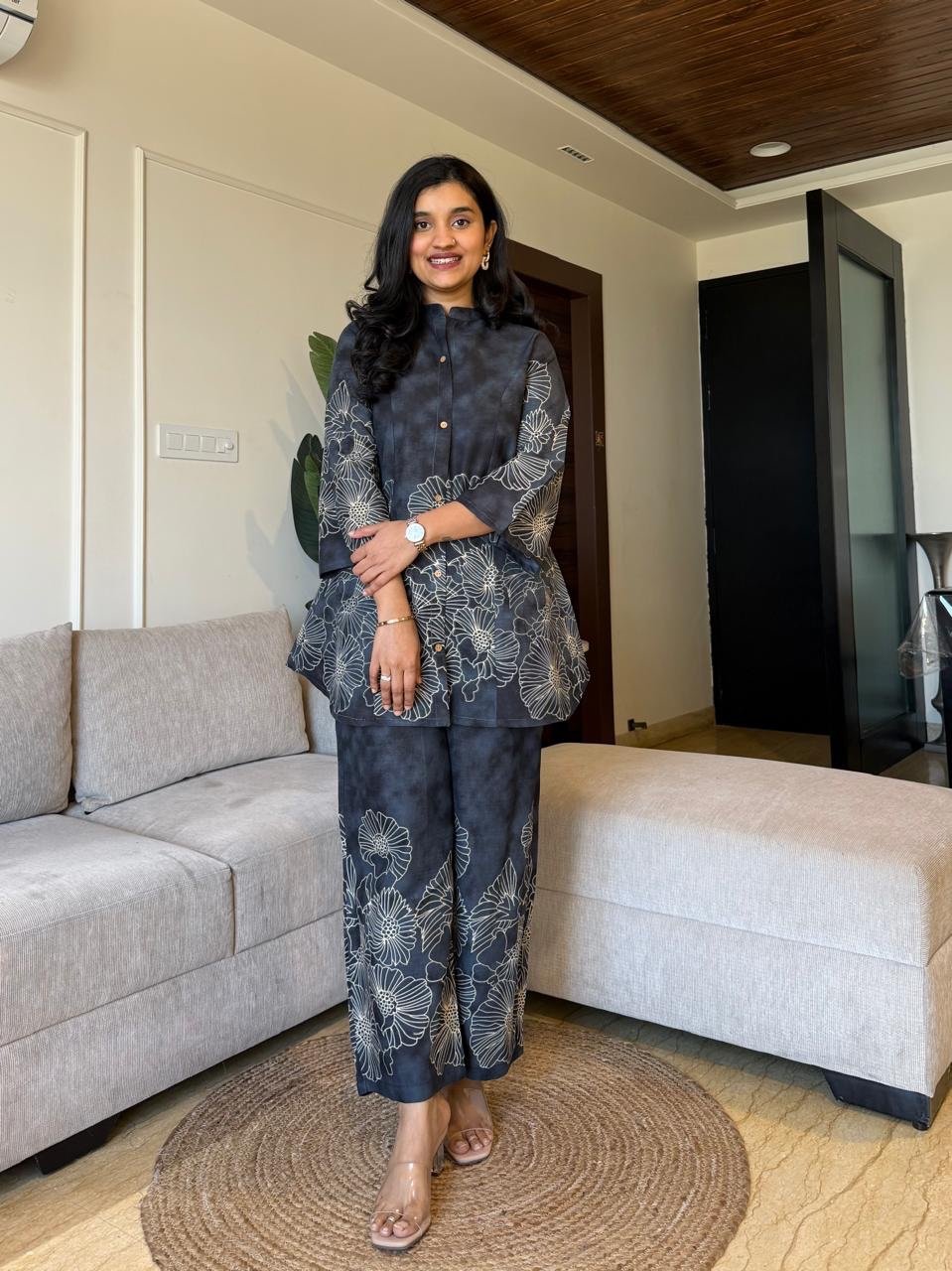 Lamha Digital Print Coord Set- Navy Mix - Image 4