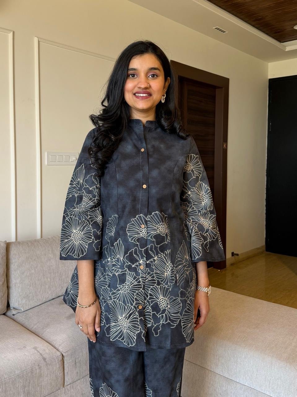 Lamha Digital Print Coord Set- Navy Mix - Image 2