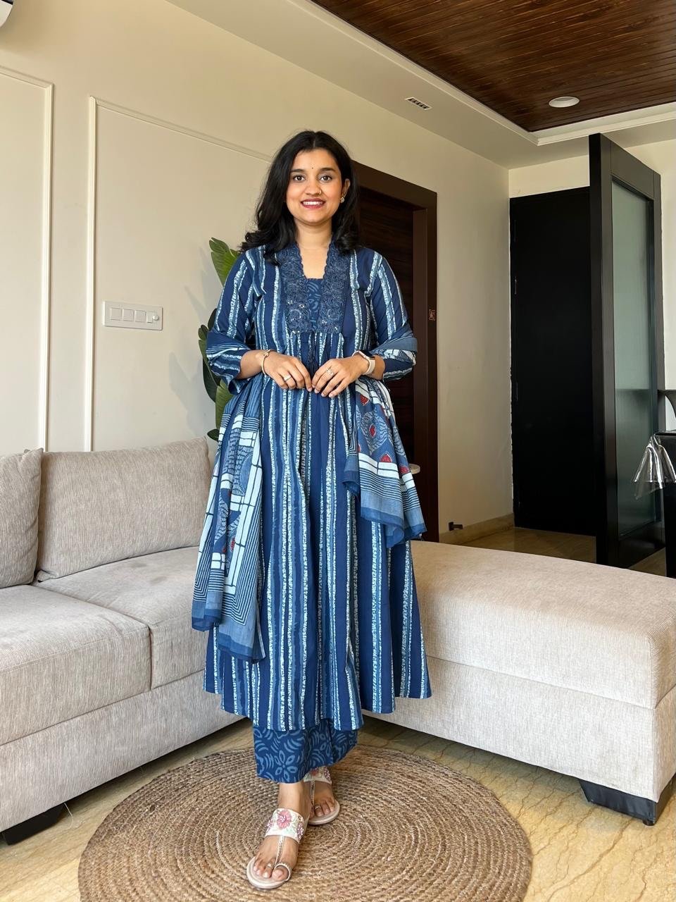Indigo Flared Mix Print Cotton Set - Image 3