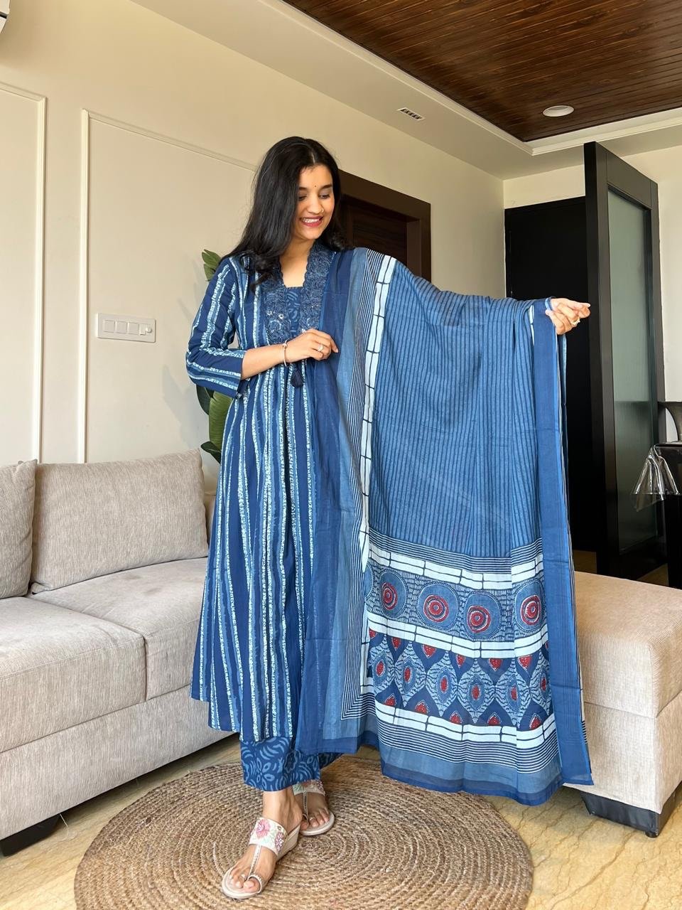 Indigo Flared Mix Print Cotton Set - Image 4