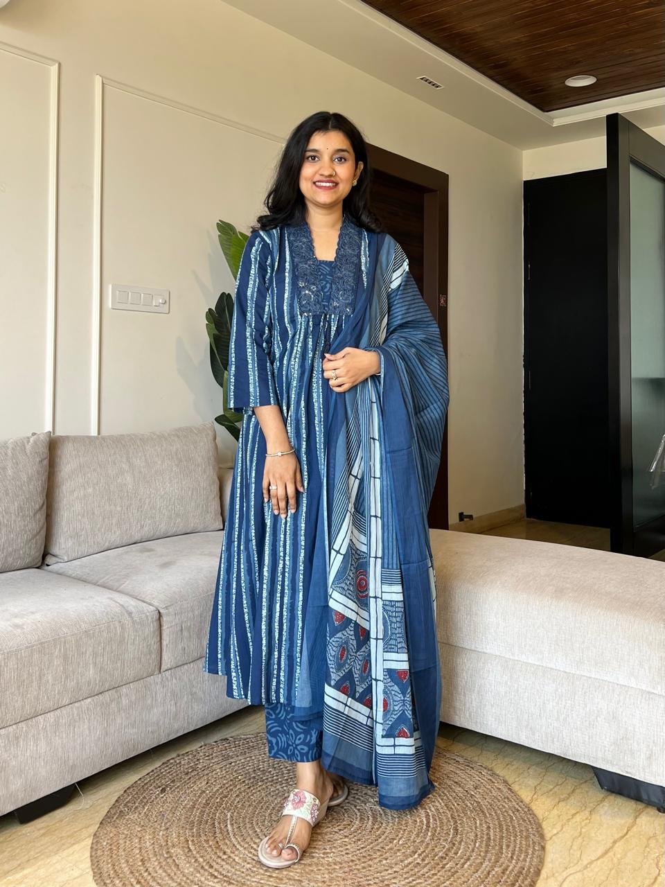 Indigo Flared Mix Print Cotton Set