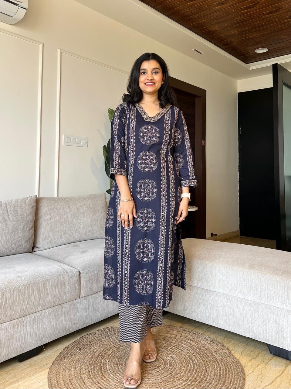 Naina Ajrakh Cotton Suit- Blue - Image 2