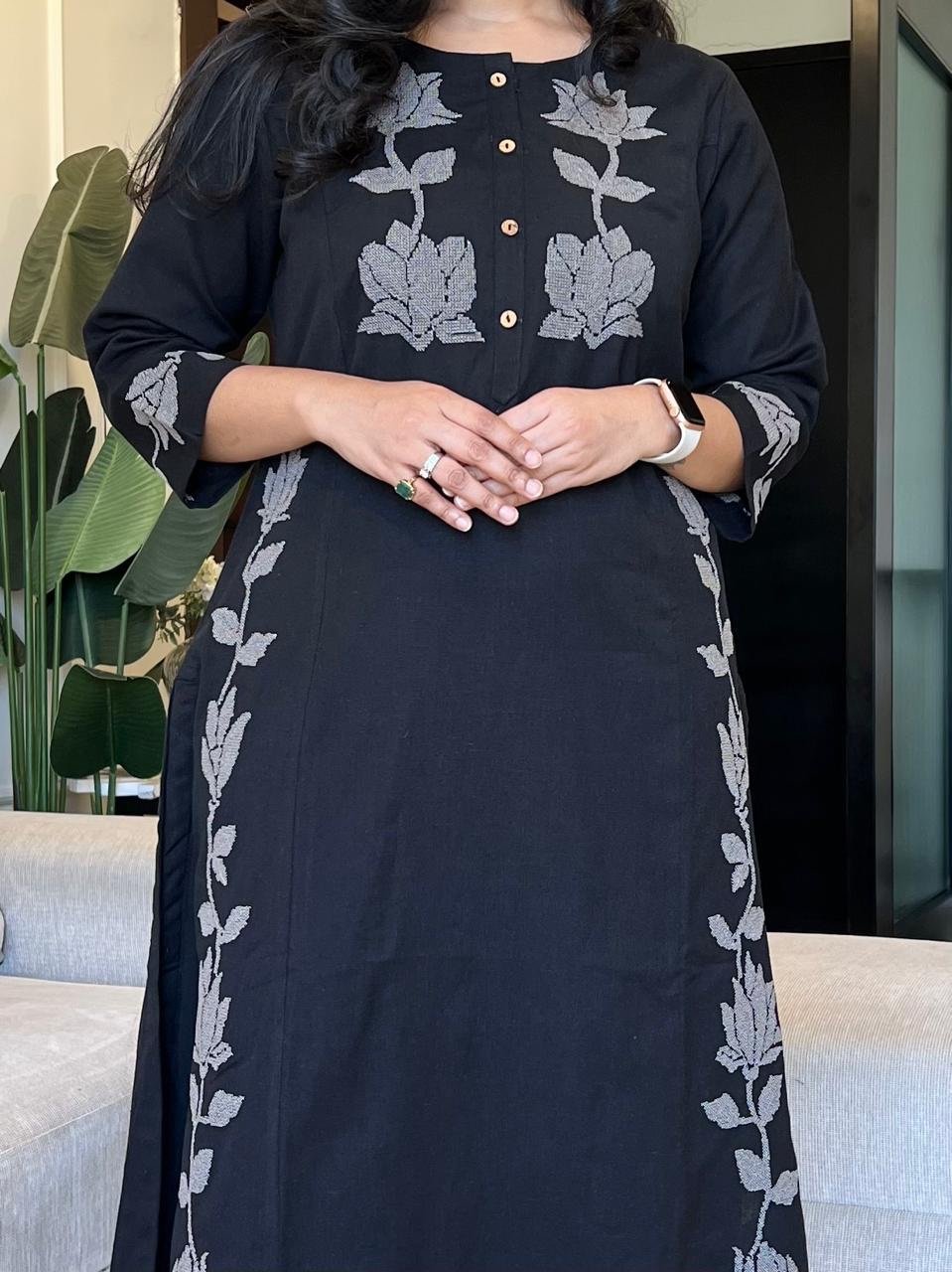 Gul Embroidered Cotton Pant Set- Black - Image 5