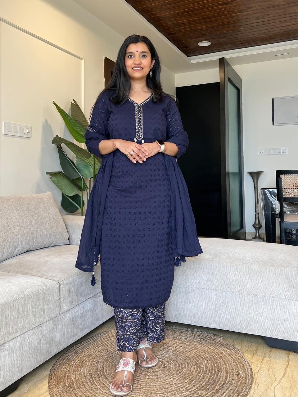 Manan Luxe Schiffli Cotton Set- Blue - Image 5