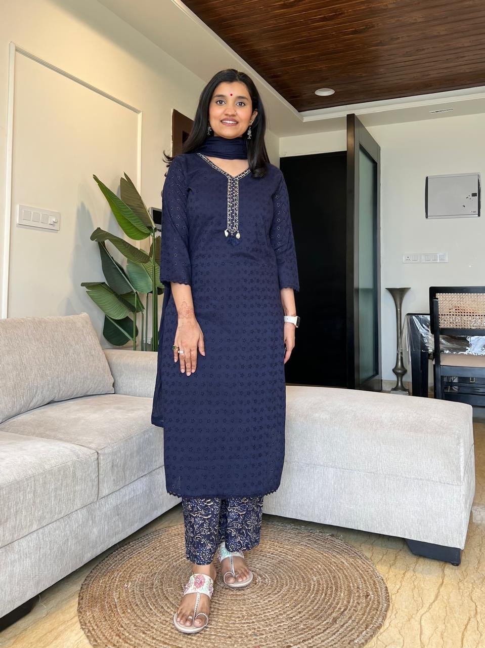Manan Luxe Schiffli Cotton Set- Blue