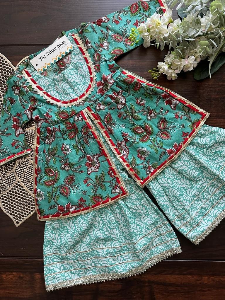 Mughal Front Slit Sharara Set - Green