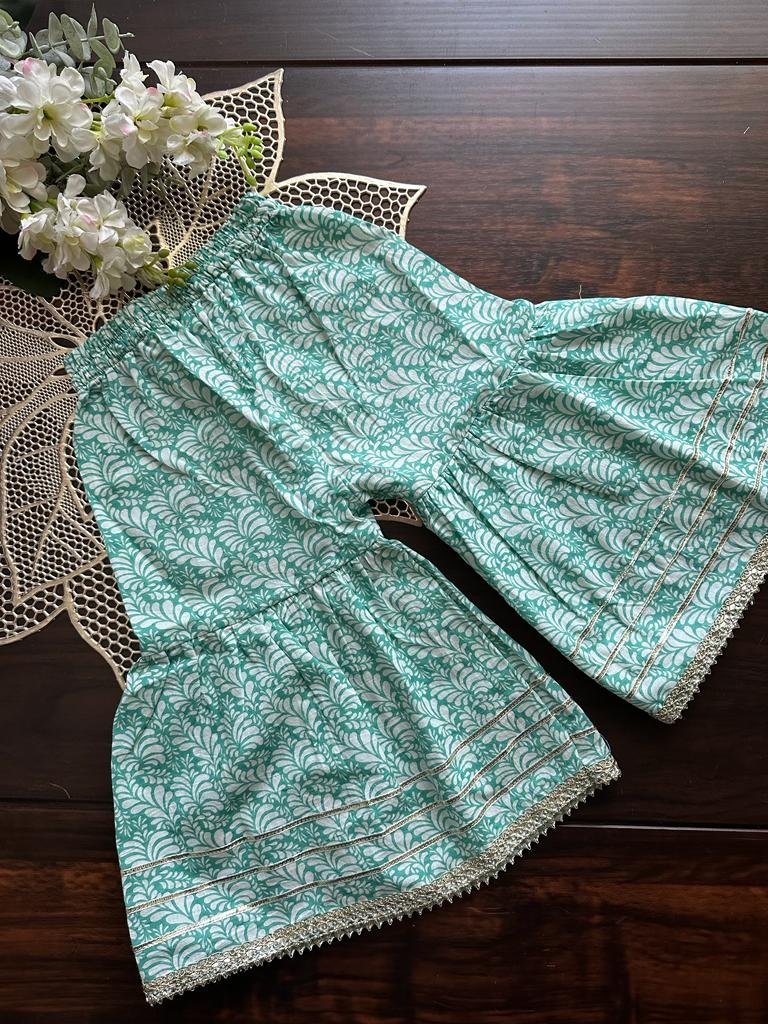 Mughal Front Slit Sharara Set - Green - Image 4