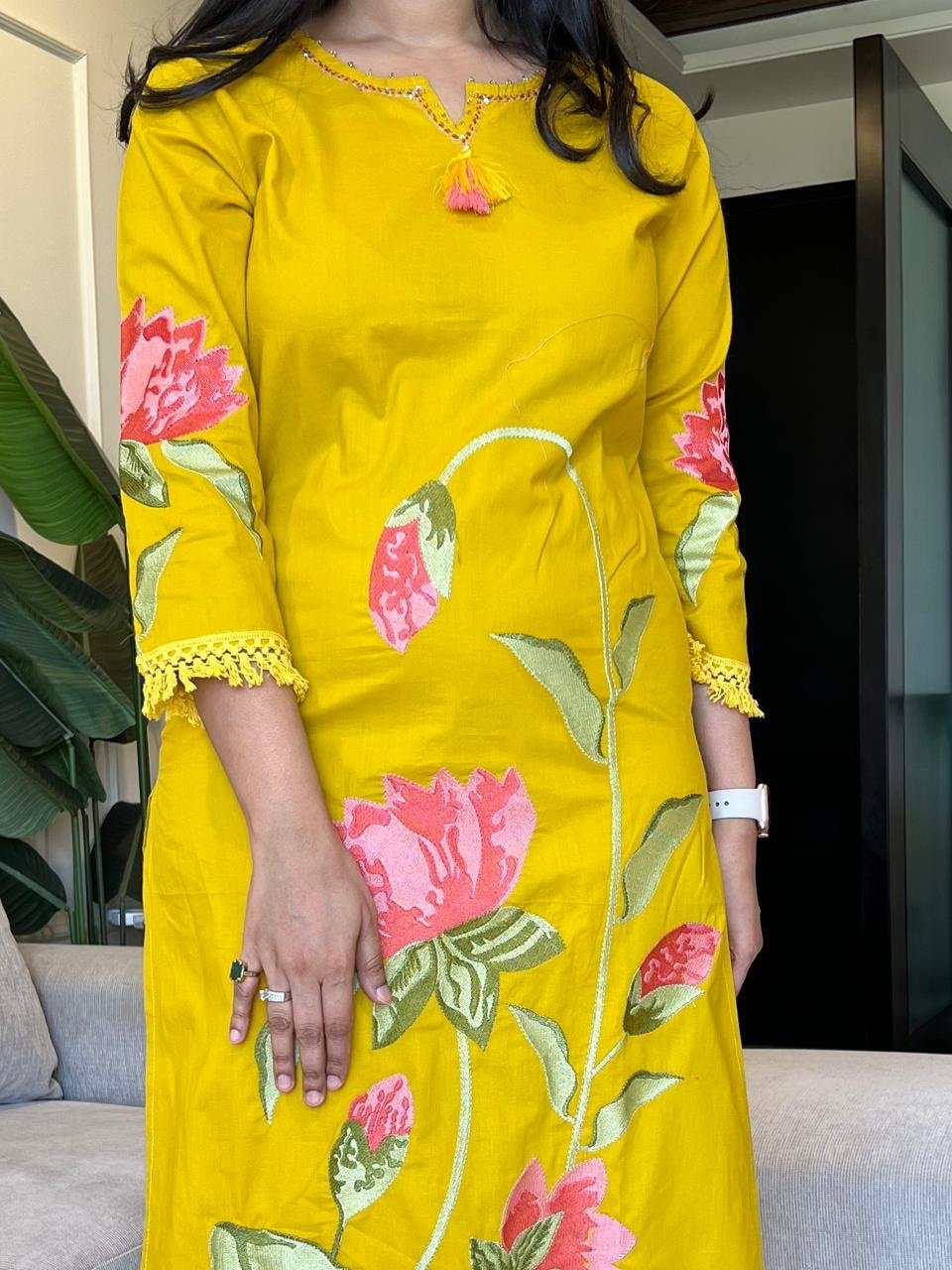 Kiro Floral Embroidered Cotton Set- Yellow - Image 5